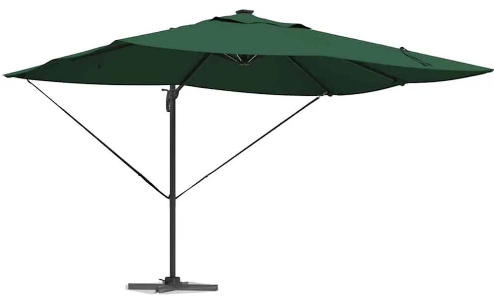 vidaXL Ομπρέλα ηλίου με φώτα λωρίδας LED Πράσινο 352 x 251 x 265 εκ.