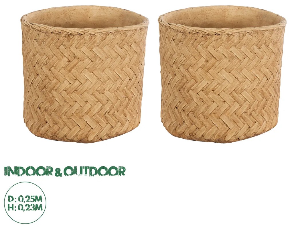 20799 GloboStar®  Artificial Garden MEDRANO 20799 ΣΕΤ 2 Διακοσμητικά Πολυεστερικά Τσιμεντένιά Κασπώ Γλάστρες - Flower Pots Μπεζ A:Φ25 x Υ23cm B:Φ25 x Υ23cm