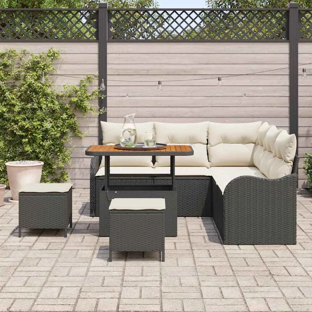 vidaXL Σετ Καναπέ Κήπου με μαξιλάρι 8 pcs Μαύρο, Κρέμα 90 x 55 x 71 cm