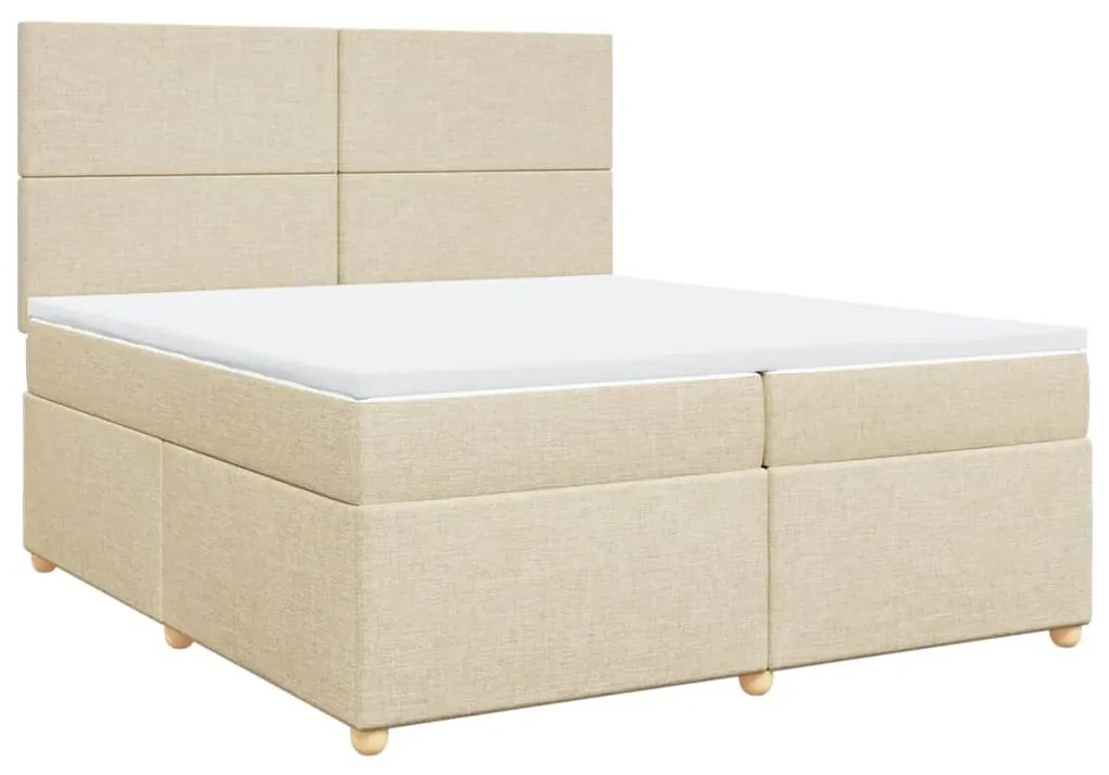 Κρεβάτι Boxspring με Στρώμα Κρεμ 200x200 εκ. Υφασμάτινο - Κρεμ