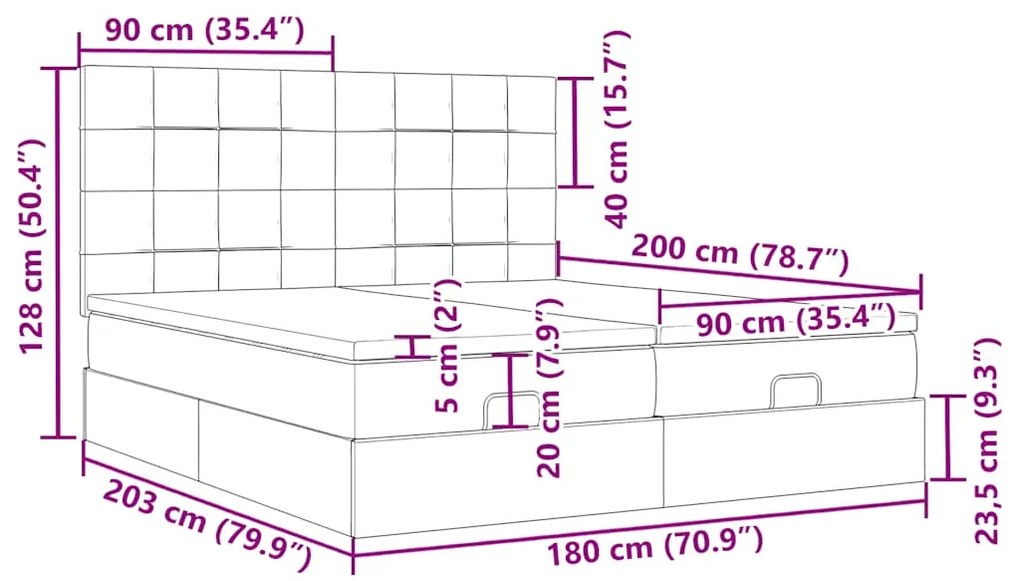 Οθωμανικό κρεβάτι με στρώματα Μαύρο 180x200cm Ύφασμα - Μαύρο