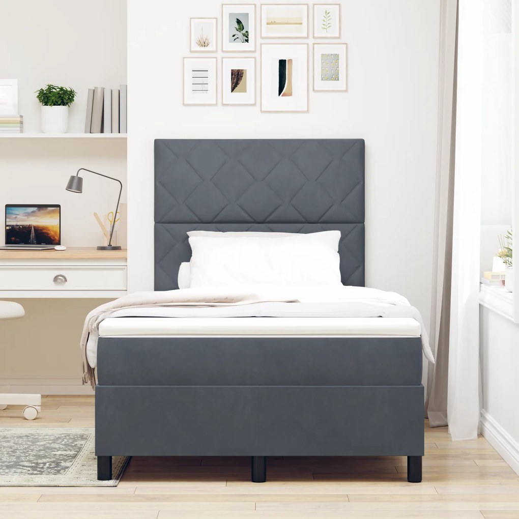 vidaXL Κρεβάτι Box Spring με στρώμα & LED Σκούρο Γκρι 120x190 εκ. Βελούδο