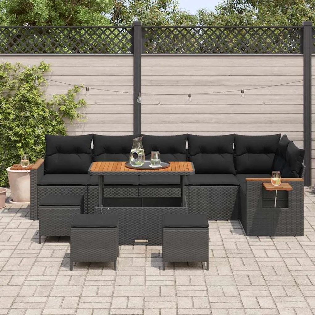 vidaXL Σετ Καναπέ Κήπου με μαξιλάρι 10 pcs Μαύρο 110 x 55 x 71 εκ