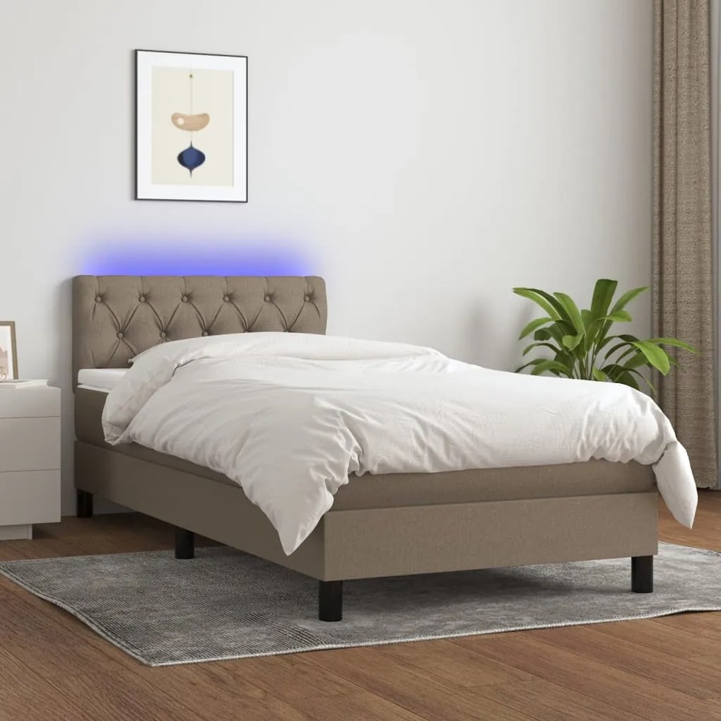 Κρεβάτι Boxspring με Στρώμα & LED Taupe 80x200 εκ. Υφασμάτινο