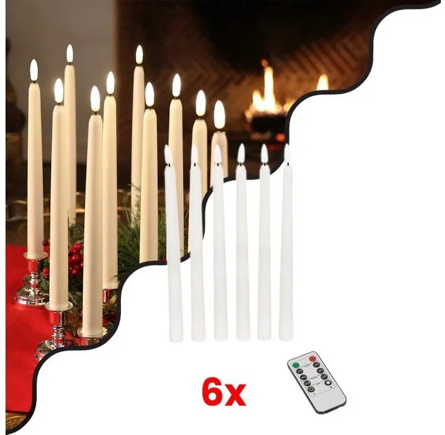 Σετ 6 Διακοσμητικών Realistic Κεριών Κηροπηγίου με LED Εφέ Κινούμενης Φλόγας - Μπαταρίας Ασύρματο Χειριστήριο IR 27 Globostar-79 79563