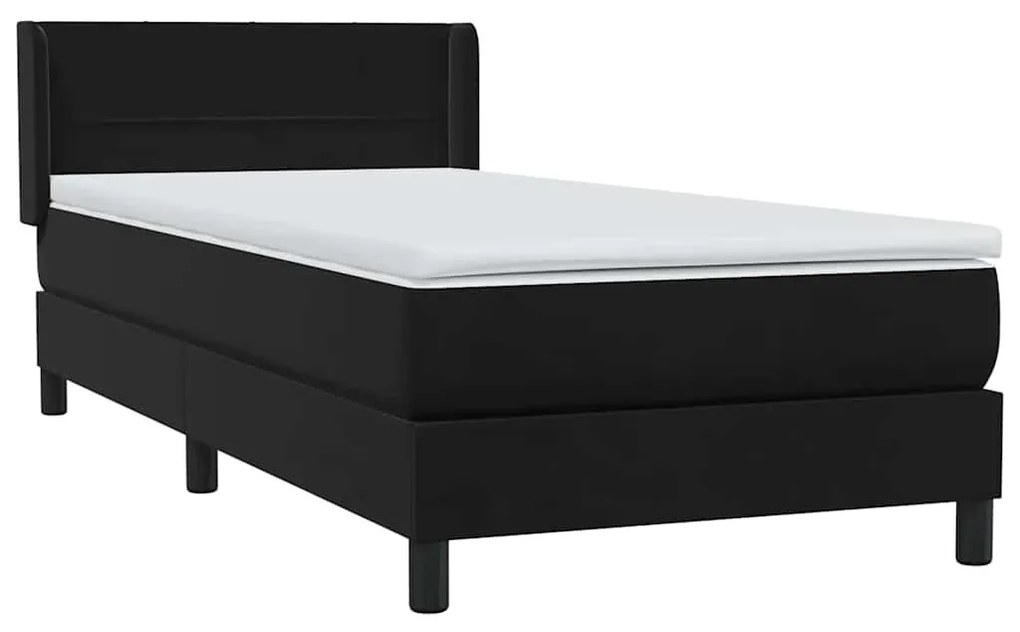 Κρεβάτι Boxspring με Στρώμα Μαύρο 90x220 εκ. Βελούδινο - Μαύρο