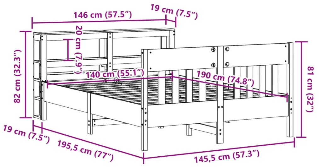 ΣΚΕΛΕΤΟΣ ΚΡΕΒΑΤΙΟΥ ΧΩΡΙΣ ΣΤΡΩΜΑ 140X190 ΕΚ ΜΑΣΙΦ ΞΥΛΟ ΠΕΥΚΟΥ 3306276