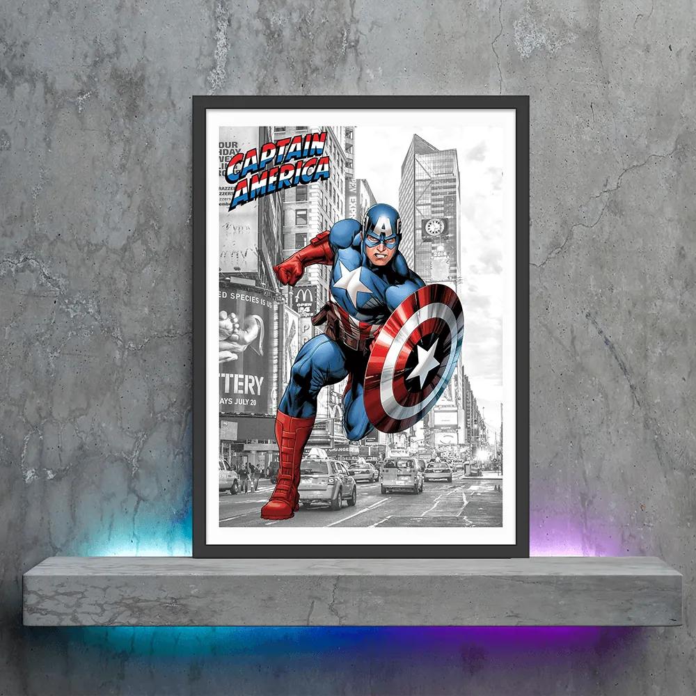 Πόστερ &amp;  Κάδρο Comic Captain America CM004 30x40cm Μαύρο Ξύλινο Κάδρο (με πόστερ)