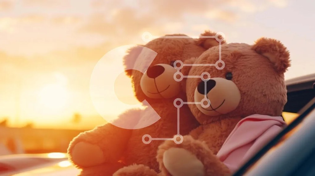 Intra Συλλεκτικό Ξύλινο Παζλ Plywood 4mm - Teddy Bears στο αυτοκίνητο στο ηλιοβασίλεμα Σε Ξύλινο Κουτί - Διαστάσεις Puzzle: 10x10 cm – 25 κομμάτια