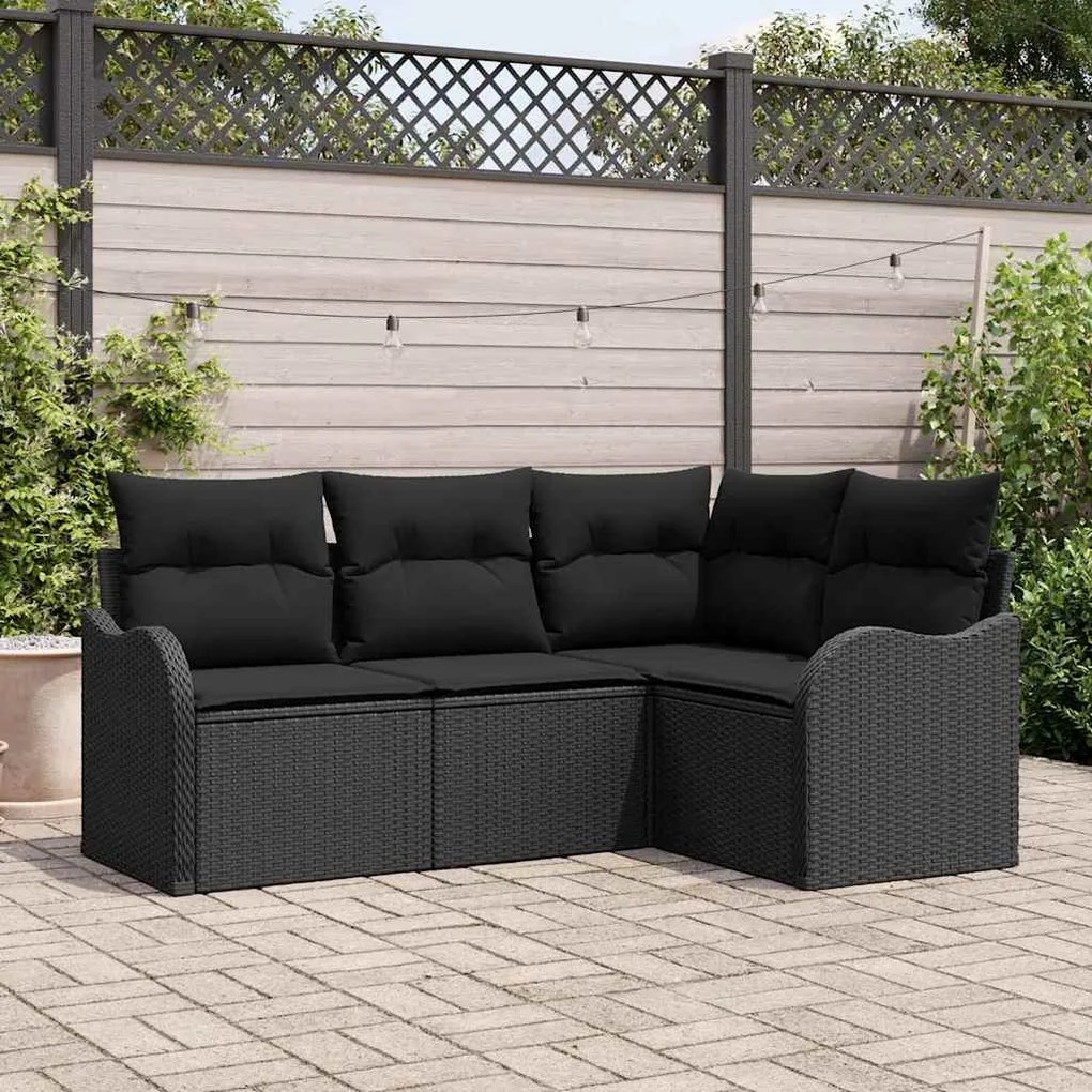 vidaXL Σετ Καναπέ Κήπου με μαξιλάρι 4 pcs Μαύρο Πολυ ράταν