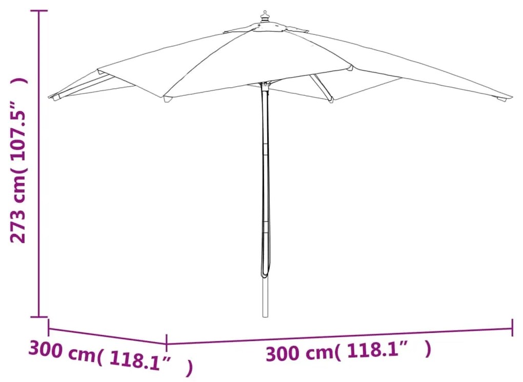 Ομπρέλα Κήπου με Ξύλινο Ιστό Μπορντό 300 x 300 x 273 εκ. - Κόκκινο