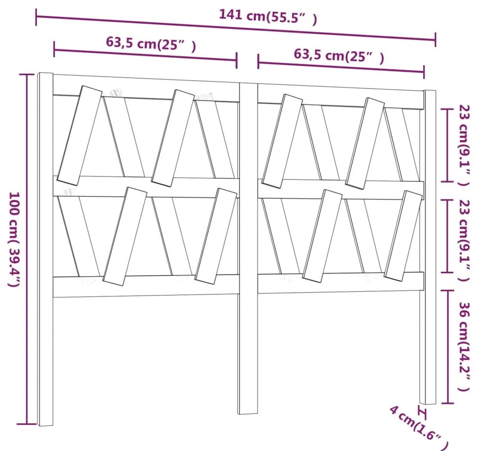 vidaXL Κεφαλάρι Κρεβατιού 141 x 4 x 100 εκ. από Μασίφ Ξύλο Πεύκου