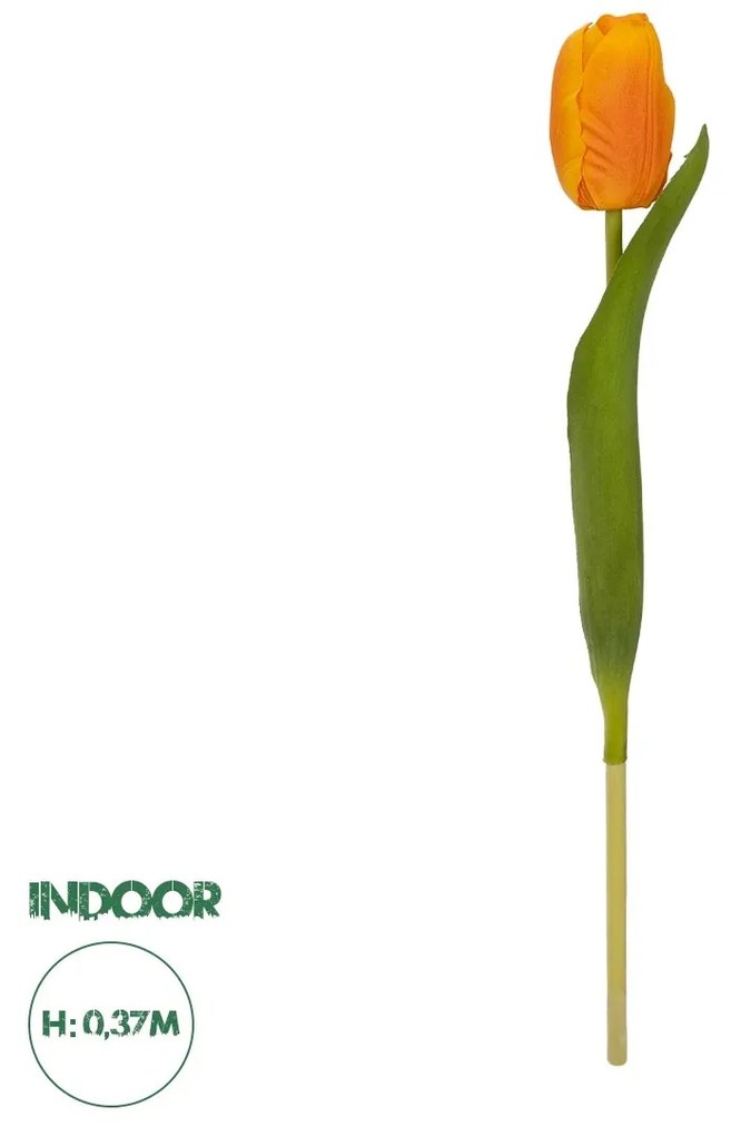 GloboStar® Artificial Garden ORANGE TULIP BRANCH 21202 Τεχνητό Διακοσμητικό Κλαδί Πορτοκαλί Τουλίπα Y37cm