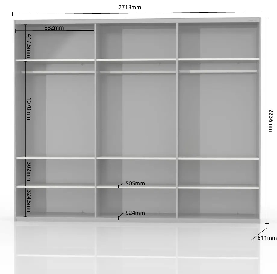 Ντουλάπα συρόμενη τρίφυλλη Realm 280 με καθρέπτη-Λευκό