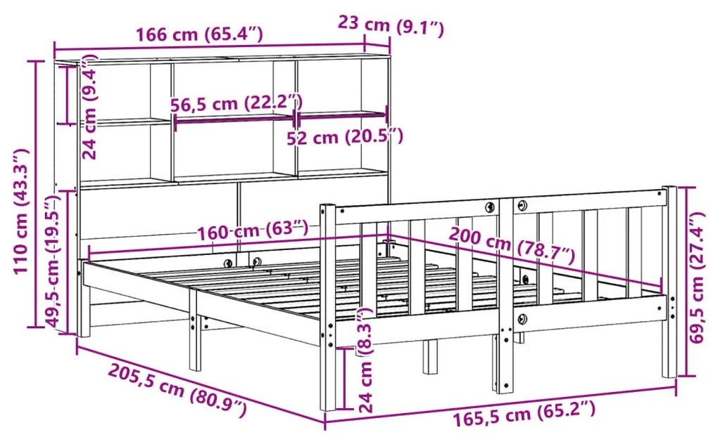 ΚΡΕΒΑΤΙ ΒΙΒΛΙΟΘΗΚΗ ΧΩΡΙΣ ΣΤΡΩΜΑ 160X200 ΕΚ ΜΑΣΙΦ ΞΥΛΟ ΠΕΥΚΟΥ 3321708