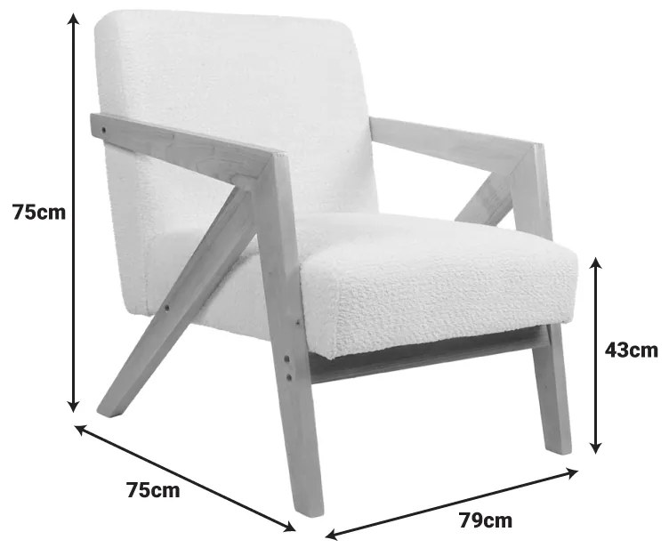 Πολυθρόνα Garifa pakoworld λευκό ύφασμα με πόδι σε φυσική απόχρωση 79x75x75εκ