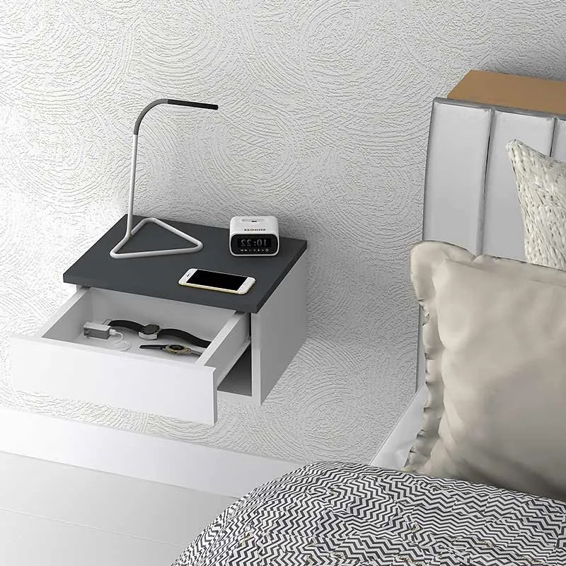 Κομοδίνο επιτοίχιο Mary Megapap χρώμα ανθρακί - λευκό 40x30x23εκ.