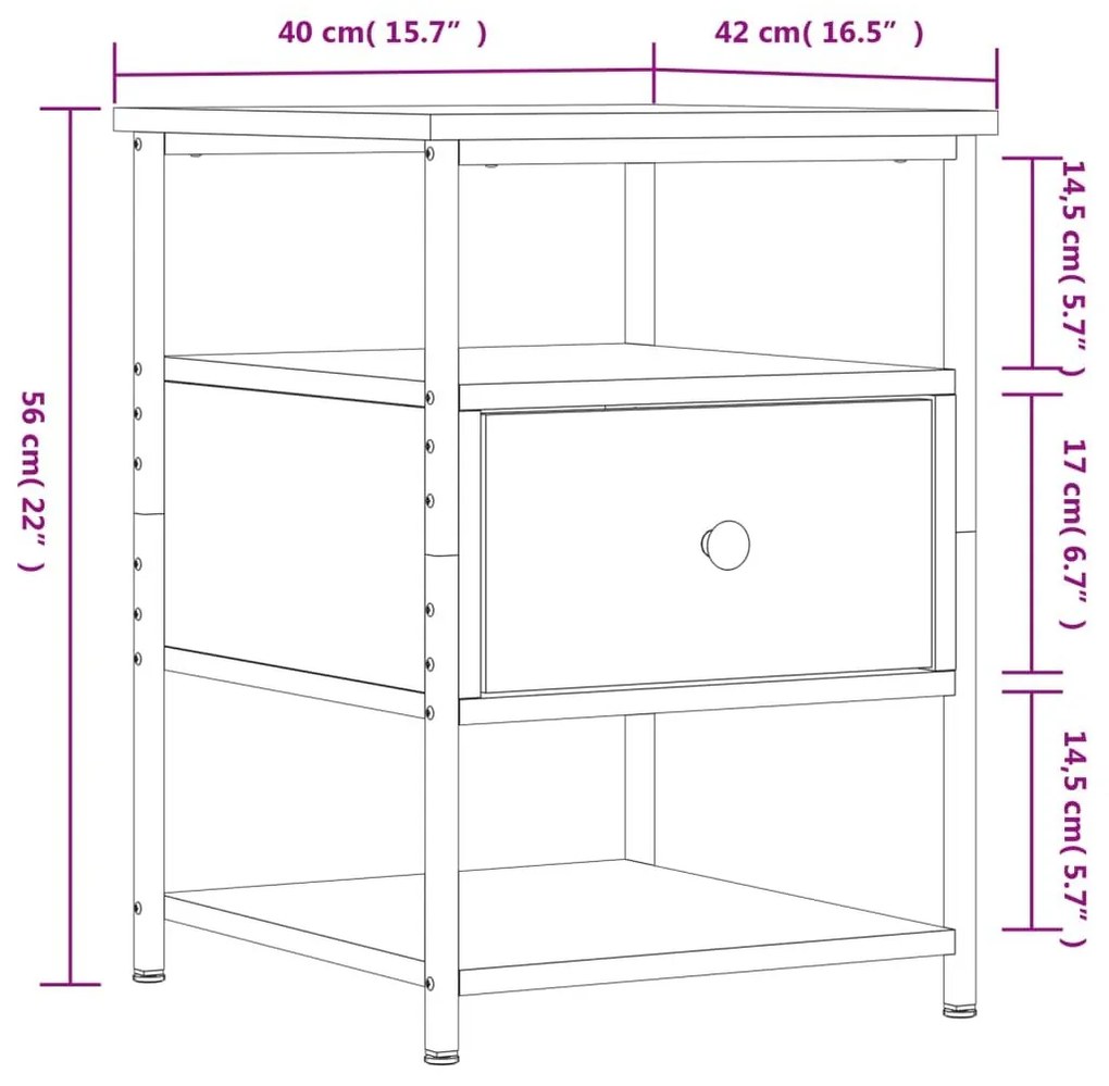 Κομοδίνο Καπνιστή Δρυς 40 x 42 x 56 εκ. από Επεξεργασμένο Ξύλο - Καφέ