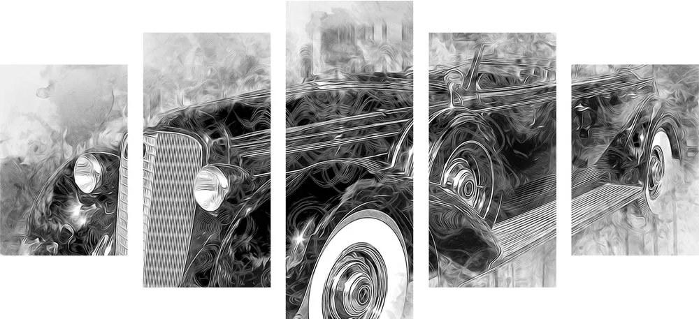 Ιστορικό ρετρό αυτοκίνητο 5 τμημάτων εικόνας σε ασπρόμαυρο