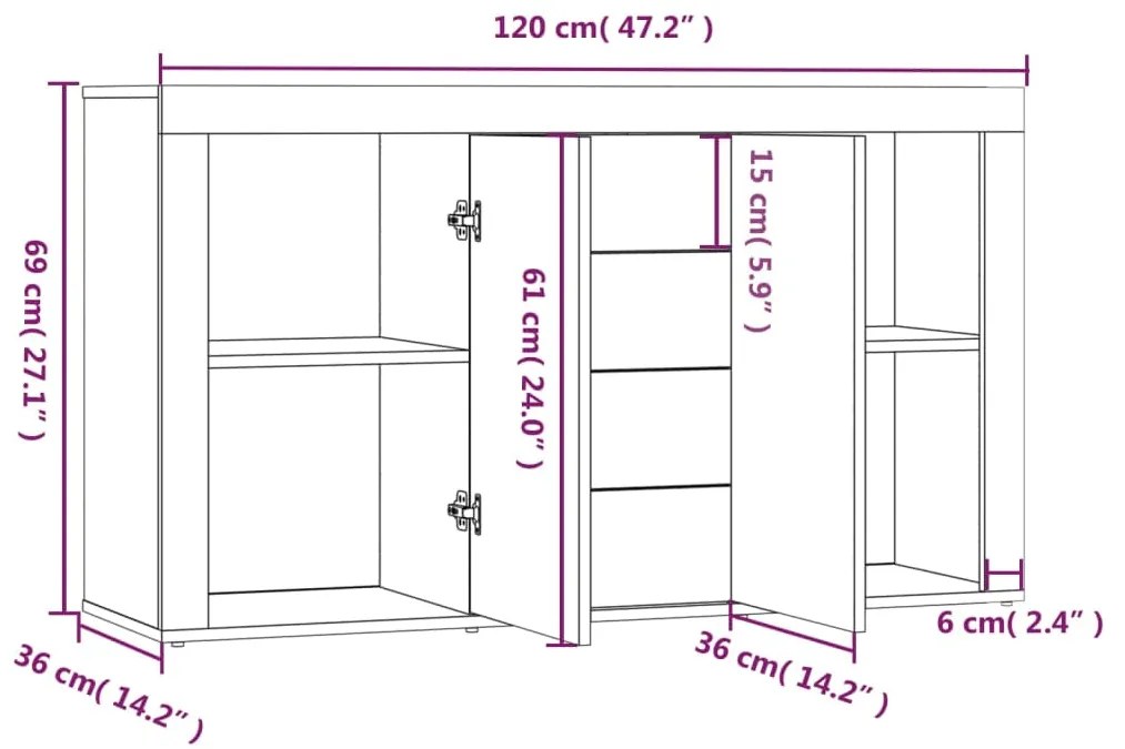 Μπουφές Καπνιστή Δρυς 120 x 36 x 69 εκ. από Επεξεργασμένο Ξύλο - Καφέ