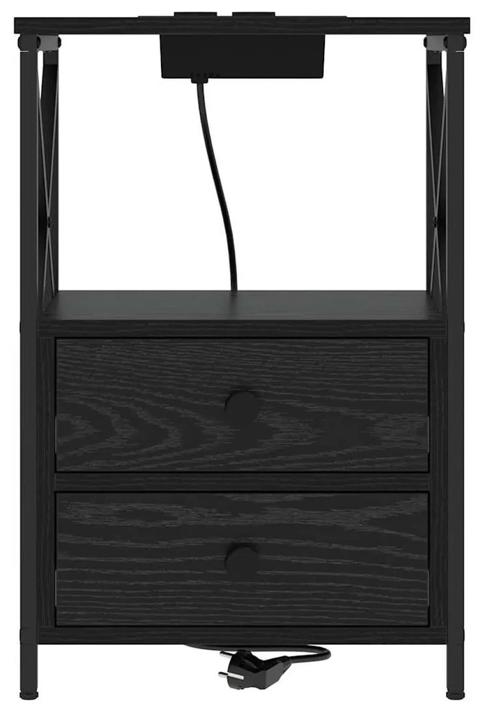 vidaXL Κομοδίνο με Σταθμό Φόρτισης 2 pcs Μαύρη δρυς Επεξεργασμένο ξύλο