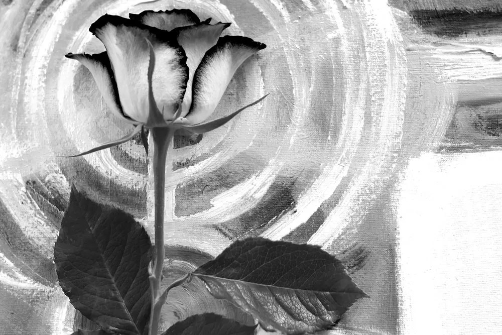 Εικόνα ενός τριαντάφυλλου σε καμβά ζωγραφικής σε ασπρόμαυρο - 90x60
