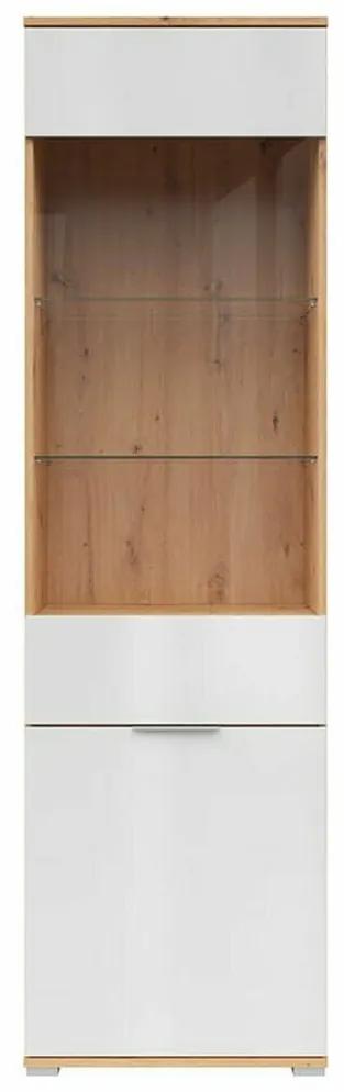 Βιτρίνα Boston AL106, 56x195x41cm, 46 kg, Artisan βελανιδιά, Γυαλιστερό λευκό, Επεξεργασμένο γυαλί, Πλαστικοποιημένη μοριοσανίδα, Με πόρτες