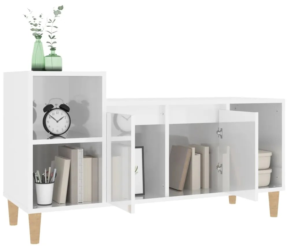 vidaXL Έπιπλο Τηλεόρασης Γυαλ. Λευκό 100x35x55 εκ. Επεξεργασμένο Ξύλο