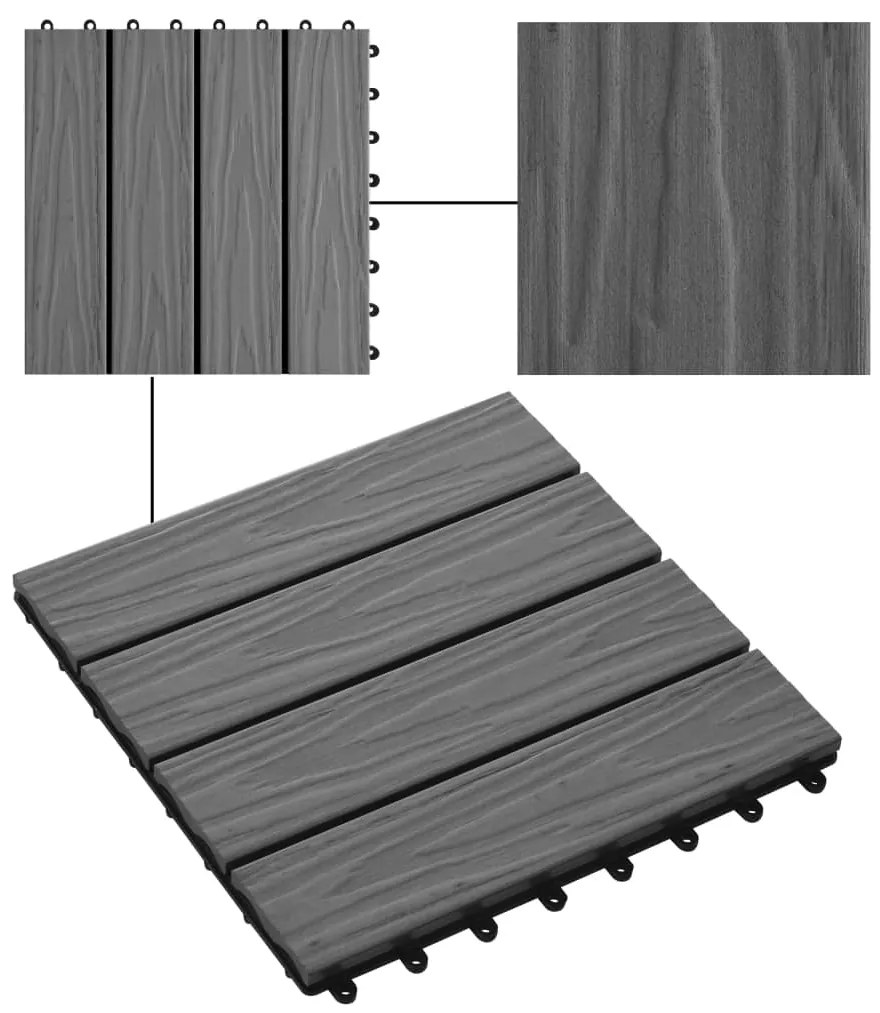 vidaXL Πλακάκια Deck 11 τεμ. Ανάγλυφα Γκρι 30x30 εκ. 1 μ² WPC