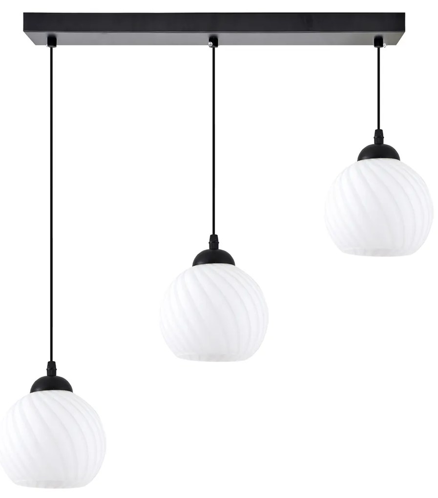 KQ 8865-3 SWIRL BLACK PENDANT WITH WHITE GLASSES Ε3