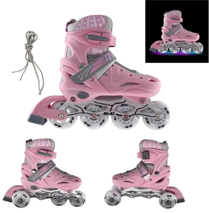 Αυξομειούμενα Πατίνια Roller G&amp;C SK10 ΣΕΤ 3ΣΕ1 ΡΟΖ/ΓΚΡΙ LED-LARGE (38-42)