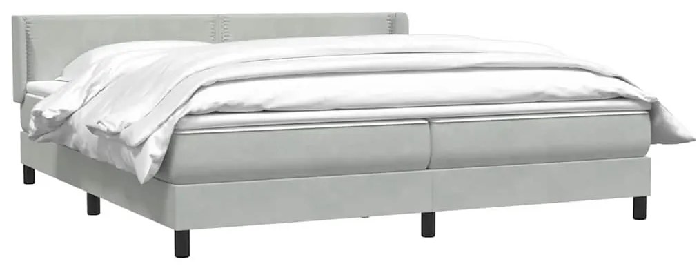 Κρεβάτι Boxspring με Στρώμα Ανοιχτό Γκρι 180x210 εκ. Βελούδινο - Γκρι
