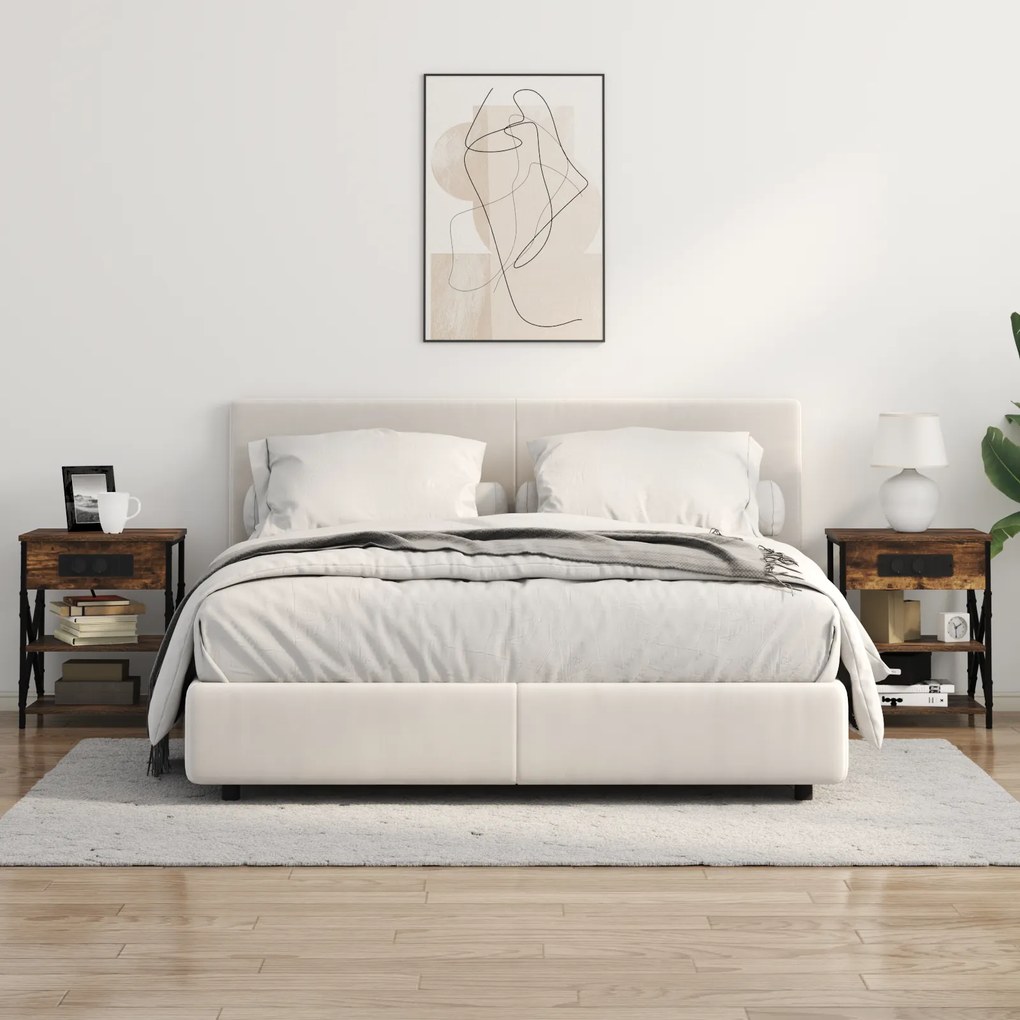 vidaXL Κομοδίνο με Σταθμό Φόρτισης με ράφι 2 pcs Καπνιστή δρυς