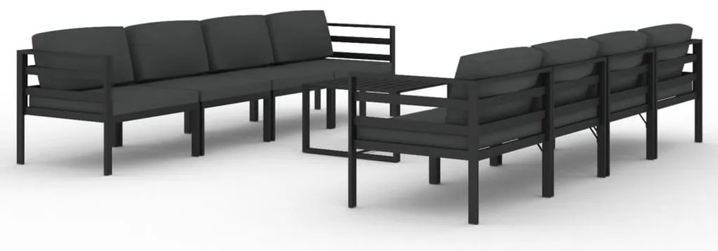 vidaXL Σαλόνι Κήπου 9 Τεμαχίων Ανθρακί Αλουμινίου με Μαξιλάρια