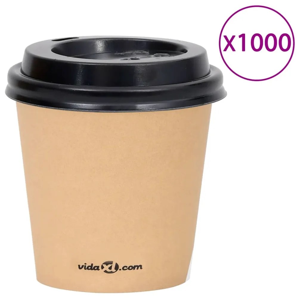 vidaXL Ποτήρια Καφέ Χάρτινα με Καπάκια 120 ml 1000 Τεμάχια Καφέ