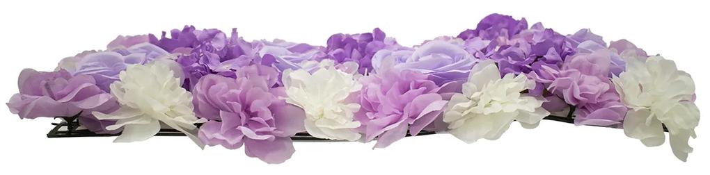 GloboStar® 78305 Συνθετικό Πάνελ Λουλουδιών - Κάθετος Κήπος Τριαντάφυλλο - Ορτανσία - Βιολέτα Μ60 x Υ40 x Π7cm