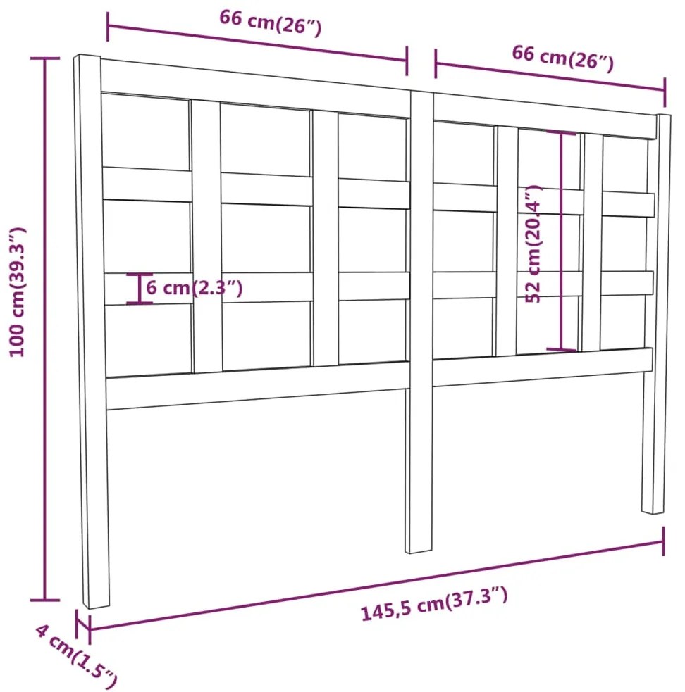 vidaXL Κεφαλάρι Κρεβατιού 145,5 x 4 x 100 εκ. από Μασίφ Ξύλο Πεύκου