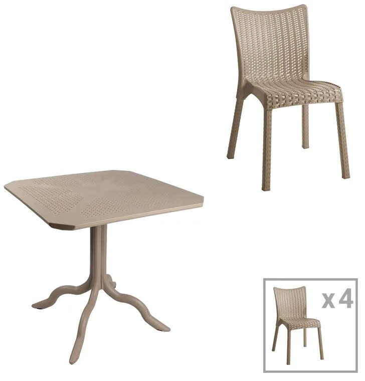 Τραπεζαρία Icon-Confident pakoworld σετ 5τεμ PP σε cappuccino απόχρωση