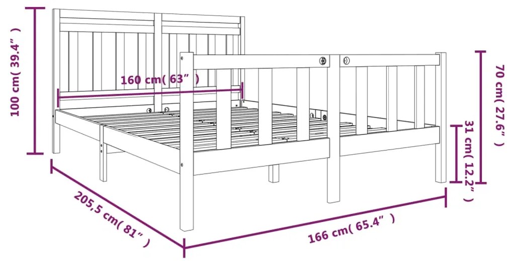 ΠΛΑΙΣΙΟ ΚΡΕΒΑΤΙΟΥ ΜΑΥΡΟ 160 X 200 ΕΚ. ΑΠΟ ΜΑΣΙΦ ΞΥΛΟ 3100972