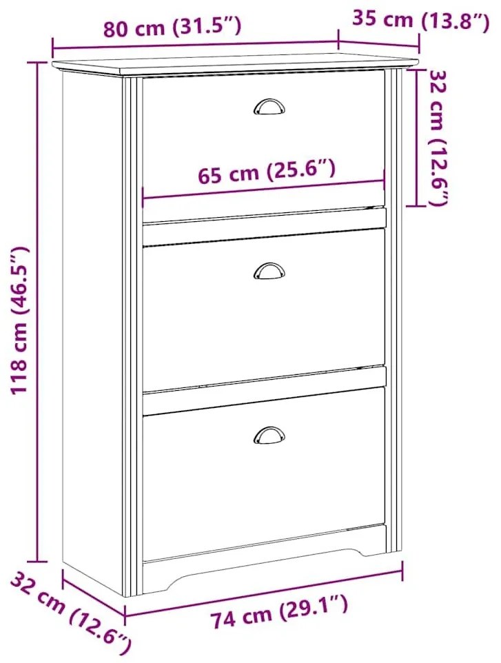 Ράφι παπουτσιών BODO Λευκό και καφέ 80x35x118 cm - Καφέ