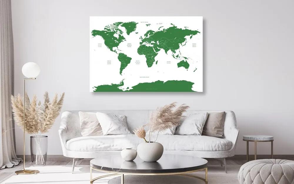 Εικόνα στον παγκόσμιο χάρτη φελλού με μεμονωμένες πολιτείες σε πράσινο - 90x60