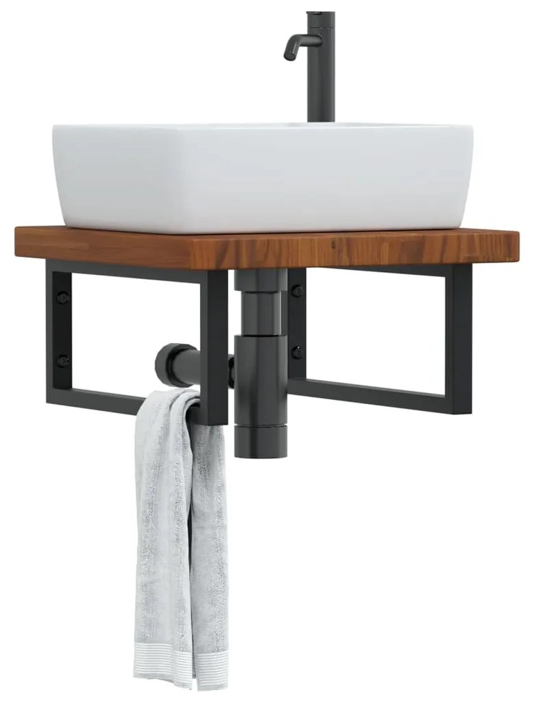 Ράφι Νιπτήρα Τοίχου από Ατσάλι / Μασίφ Ξύλο Δρυός