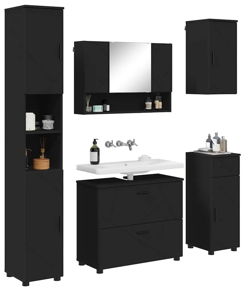 vidaXL Σετ Επίπλων Μπάνιου με συρτάρι 5 pcs Μαύρο 30 x 35 x 192 εκ.