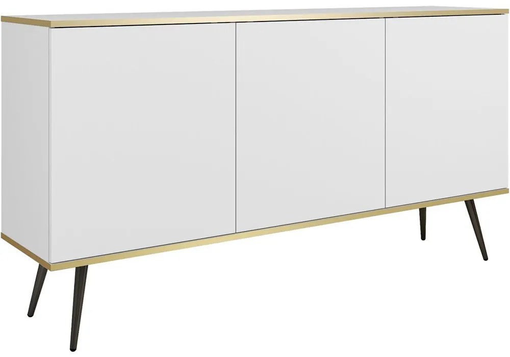 Μπουφές Oro K160_BI_BL 160x39x85cm White-Gold-Black Μελαμίνη,Μέταλλο