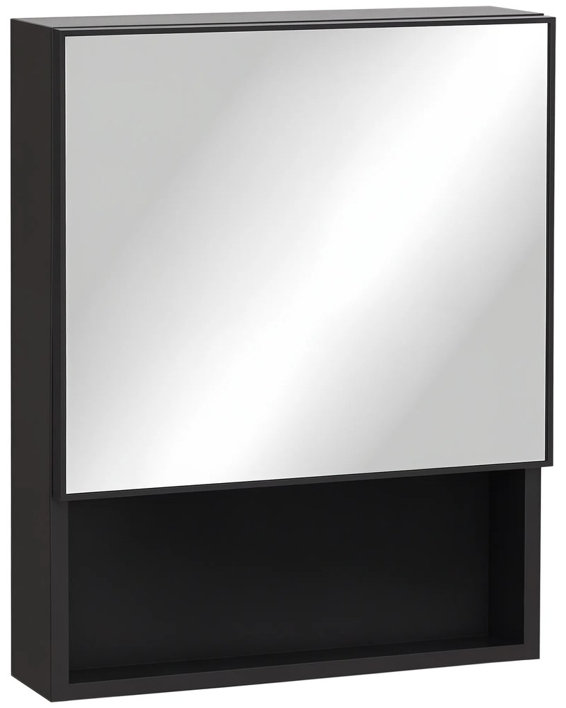 Ντουλάπι καθρέφτης kleankin, 2 εσωτερικά ράφια, ανοιχτό ράφι, σκελετός από ατσάλι, μαύρο, 46 x 13,5 x 58 εκ.