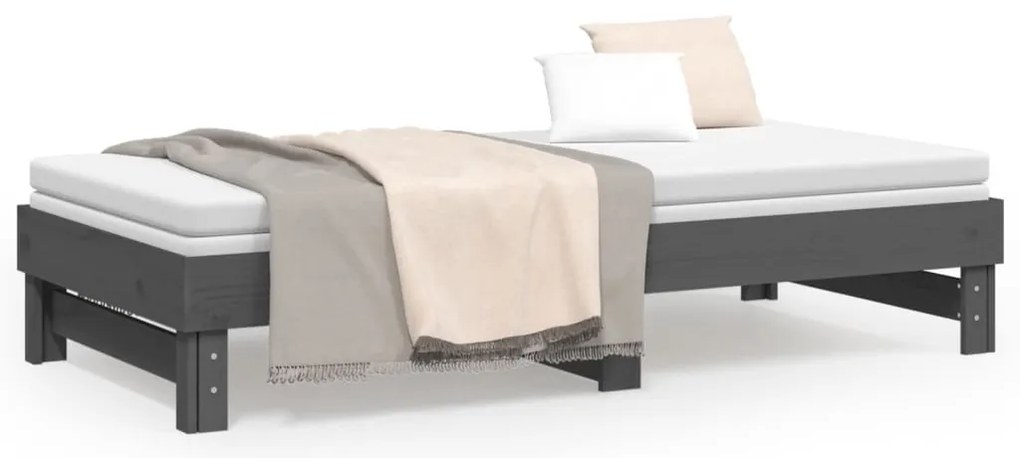 vidaXL Καναπές Κρεβάτι Συρόμενος Γκρι 2x(90x190) εκ. Μασίφ Ξύλο Πεύκου