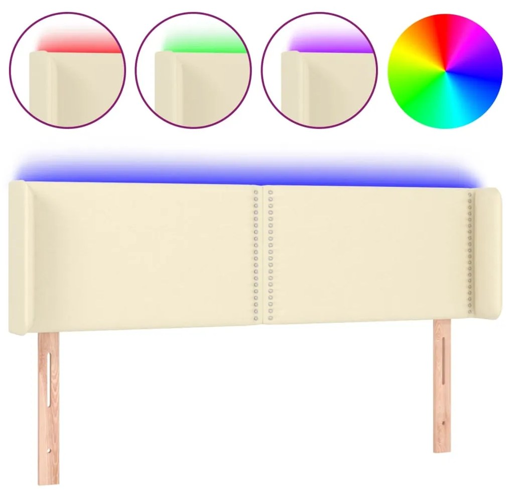 vidaXL Κεφαλάρι Κρεβατιού LED Κρεμ 147x16x78/88εκ. από Συνθετικό Δέρμα