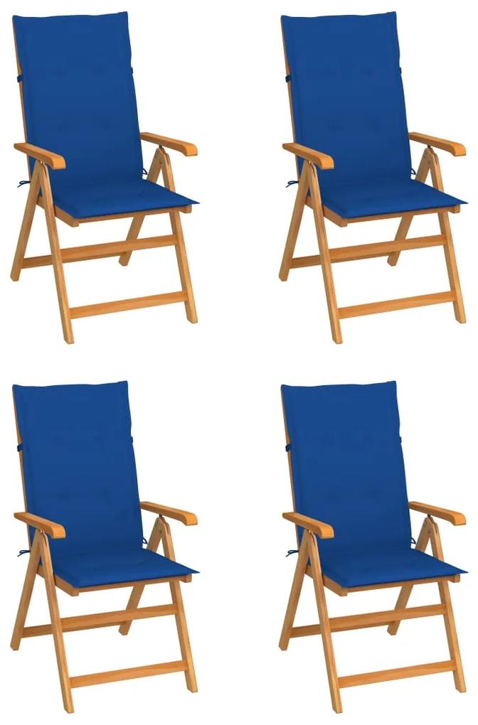 3065540 vidaXL Καρέκλες Κήπου 4 τεμ. από Μασίφ Ξύλο Teak &amp; Μπλε Ρουά Μαξιλάρια Μπλε, 1 Τεμάχιο
