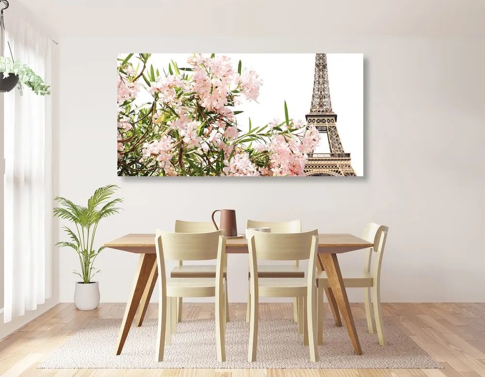 Εικόνα Πύργος του Άιφελ και ροζ λουλούδια - 120x60