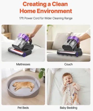 VEVOR Mattress Vacuum Cleaner with 18Kpa Powerful Suction HEPA Filter 550W Gray